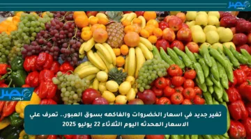 تغير جديد في أسعار الخضروات والفاكهة بسوق العبور.. تعرف على الأسعار المحدثة اليوم الثلاثاء 22 يوليو 2025